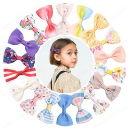 18Colors Printed Grosgrain Ribbon Bowknot Hair Clips For Cute Girls Mini Hairpins Handmade Barrette Kids Hair Accessories