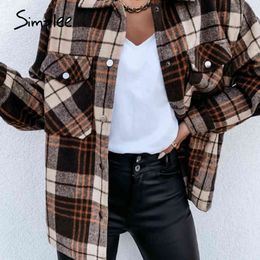 Casual Green Plaid Versatile drop shoulder Lapel long sleeve shirt Street style women's spring autumn top 210414