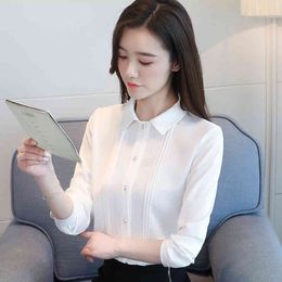 Korean Silk Women Shirts Woman Satin Blouse Long Sleeve Shirt Office Lady Blouses Tops Plus Size White 210427