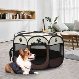 Portable Pet Cage Folding Tent Outdoor Dog House Octagon For Cat Indoor Playpen Puppy Cats Kennel Easy 210915