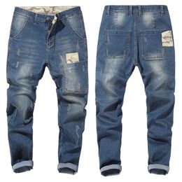 Autumn Men Camouflage splice Slim Stretch Jeans Classic Multi-pocket cotton male Casual denim Pants trousers Plus Size 44 48 211108