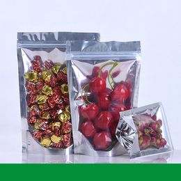 Transparent and Silver Zip Lock Stand up Food Packing Bags 100pcs/lot Smellproof Package Zipper Sealing Packaging Pouches with Tear Notch