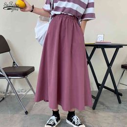 Korean Style Casual Solid Maxi Women's Skirts Plus Size Loose Woman Skirts A-line White High Waist Long Skirt Female Falda 13228 210518
