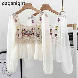 Lace Hollow Out Women Chiffon Blouse Puff Sleeve OL Shirt Chic Korean Spring Autumn Embroidery Blusas Drop 210601