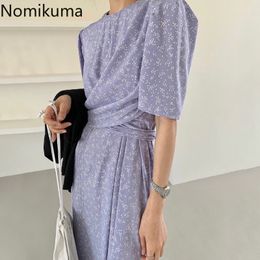 Nomikuma Korean Style Bodycon Dress Women O Neck Short Sleeve Dresses Chic Robe Femme Floral Printed Elegant Fashion Vestido 210514