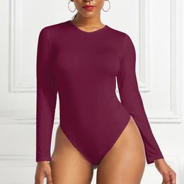 long sleeves body suit Canada - Long Sleeve Skinny Rompers Women Sexy Bodysuit 2021 Autumn Winter Female Round Neck Jumpsuit Slim Fit Fashion Body Suit Women's Jumpsuits &