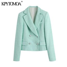 KPYTOMOA Women 2021 Fashion Double Breasted Cropped T Blazer Coat Vintage Long Sleeve Pockets Female Outerwear Chic Veste X0721