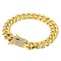 Link, Chain Luxury Stainless Steel Diamond Bracelet 10 /14mm Wide Charming Men's Titanium Jewellery Design Gold And Silver Gifts