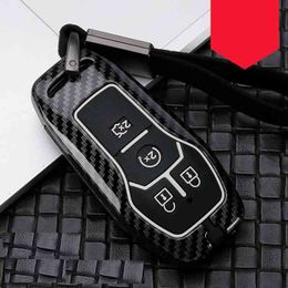 Carbon fiber Alloy+Silicone Car Smart Key Case Fob Cover For Fusion Mondeo Mustang F-150 Explorer Edge 2015 2016 2017 2018
