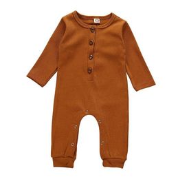 Baby Boys Girls Clothes Solid Striped Infant Romper Long Sleeve Autumn Toddler Jumpsuits Cotton Children Designer Playsuit Boutique Kids Clothing BT6685