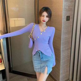 Spring Autumn Women's Sweater Korean Style V-neck Carefully Machine Base Shirt Sexy Slim Female Knit Tops GX733 210507