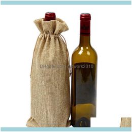 wine bottle gift bags wholesale UK - Other Table Decoration Aessories Kitchen, Dining Bar Home & Gardenjute Durable Red Bottle Glass Bag Wine Packaging Gift Bags Reusable Dstrin