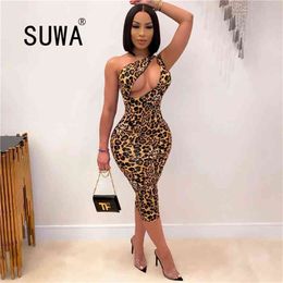 Trendy Classic Fashion Leopard Printed Women Dress Product Front Hollow Out Evening Party Club Sexy Wholesale 210525