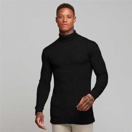 Muscleguys New Spring High Neck Warm Sweater Men Fashion Brand Turtleneck Mens Sweaters Slim Fit Pullover Men Knitwear Male Y0907