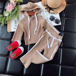 Spring Autumn Girls' Knitted Clothes and Trousers Warm Suit Solid Colour Baby Sweater Top + Pants 2pcs Set 210508