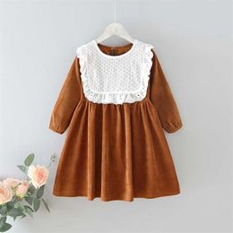 Girls' Dresses Autumn Style Children Baby Kids Clothing Korean Japanese Style Loose Lace Lapel Girl Fashionable Dress 211027