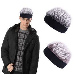 Men Women Party Beanie Wig Hat Knitting Brim Fun Short Hair Caps Breathable Soft for Street Prank Hooligan Landowner Hat