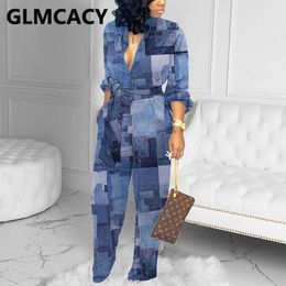 Women Jumpsuit Sexy Ladies Jumpsuits Party Long Pants Long Sleeve Jumpsuit Skinny spaper Print Outfits 210702