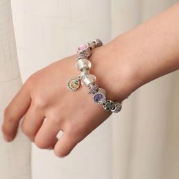 18 to 21CM pink light purple charm beads bracelet me you forever pendant fit silver snake chain bangle DIY Accessories Jewelry for students girl