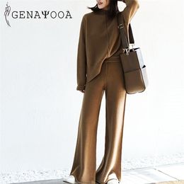 Genayooa Cashmere Two Piece Set Top And Pants Winter Korean Womens Tracksuit Set Korean Casual 2 Piece Sets Womens Outfits 211007