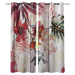 Curtain & Drapes Vintage Wood Red Flowers Window Treatments Curtains Valance Kids Party Decoration Draperies