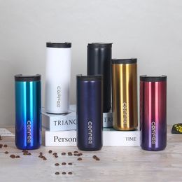 Stainless Steel Vacuum Bottle Car Cups Flip Version Gradient Color Coffee Cup Outdoor Travel Car Mugs