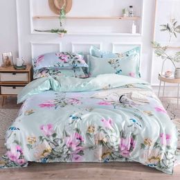 Bonenjoy PLA Cool Fiber Bedding Sets Queen King Size Floral Printed Duvet Cover Twin Bedclothes for Summer Double Bed Sheet Set 210615