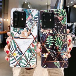 Banana Leaf Flower Phone Cases For Samsung A72 A52 A51 A71 S21 S20 FE S10 S9 S8 Plus Note 20 Soft Plating Splice Cover