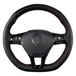 Black Steering Wheel Covers Genuine Leather For Volkswagen VW Golf 7 Mk7 New Polo Passat B8 Tiguan Sharan Jetta