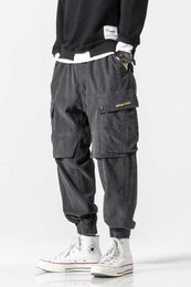 Cargo Pants Mens Ankle-Length Hip Hop Trousers Soft Harajuku Korean Style Mens Trendy Street attire Corduroy Casual Pants Boy X0723