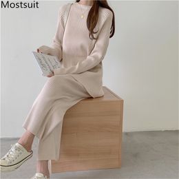 Autumn Korean Fashion Women Two Piece Sets Long Sleeve Tops + Ankle-length Pants Suits Solid Simple Basic Ladies Femme 210513