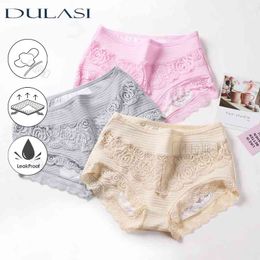 Leak Proof Menstrual Panties Physiological Period Pants Women Underwear Comfort Cotton Lace Briefs Undies Mid Rise Briefs 9059 210720