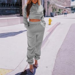 Tracksuit Women Set Two-piece Suits Long Sleeve Hooded Sweatshirt Crop Top & Stacked Pants Outfits Autumn Sweat 210513