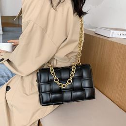 Black Weave Bags For Women Luxury Designer Pu Leather Shoulder Handbag Chian Crossbody Messenger Bag Female Small Plaid Tote Cross Body