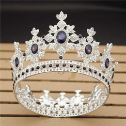 Baroque Wedding Crown for Queen Wedding Tiaras Purple Crystal Diadem Pageant Hair Jewellery Bridal Headdress X0625
