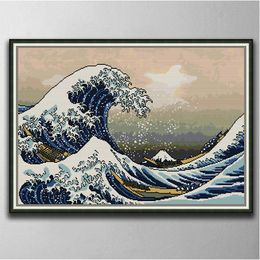 The Great Wave of Kanagawa Handmade Cross Stitch Craft Tools Embroidery Needlework sets counted print on canvas DMC 14CT /11CT