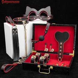 Nxy Adult Toys Getyoursave Bdsm Bondage Set Leather Kits Fetish Handcuffs Collar Gag Whip Erotic Sex for Women Couples Games 1207