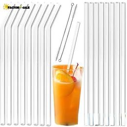 Clear Glass Straw 200x8mm Reusable Straight Bent Glasses Drinking Straws with Brush Eco Friendly Straws for Smoothies Cocktails FY4703 GF1117