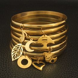 Newest Design Stainless Steel Jewellery Gold Colour 69mm Fashion Cuff Bangles Bracelet for Girls and Women Wholesale Bfadavca Q0717