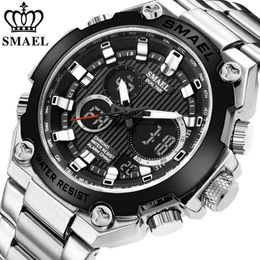 SMAEL Brand Men Military Sport Watches Mens LED Analogue Digital Watch Male Army StainlSteel Quartz Clock Relogio Masculino X0524