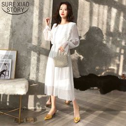 Spring Elastic Waist Flare Sleeve Literary Female Long Vestidos Retro A-line Ruffles Polka Dot Chiffon Women Dress 3508 50 210528