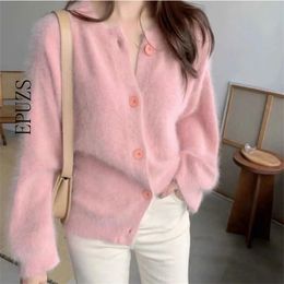 Autumn Korean Knitted Sweater Seet Cute Long Sleeve Warm Thick Elegant Cardigan Lady Fashion Slim Solid Chic Top 210521