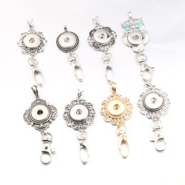 18mm Metal Rhinestone Snap Button Keychains Keyring Pendant Silver Gold Color Layard For Women Gift