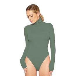 Turtleneck Long Sleeve Women Bodysuits Elastic Slim Elegant Femme Jumpsuits High Waist Autumn Winter Clothing Female 12 Colors 210522