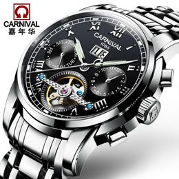 Tourbillon Automatic Watches Mens CARNIVAL Top Multifunction Business Machinery Watch Men Waterproof Skeleton Wristwatches