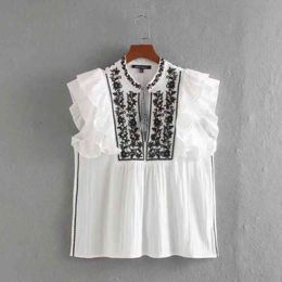 Flower Sequins embroidery Cascading Ruffle Casual Women Shirt Fashion Lady Short sleeve Blouse Loose Tops S7125 210430