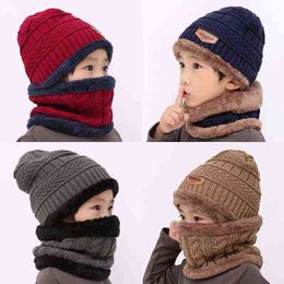 Children's hat wool and fleece baby autumn and winter ear protection warm hat scarf two sets of men and girls scarf fashion Y21111