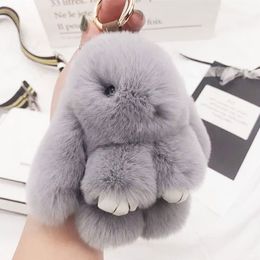 Cute Pluff Bunny chain Rex Rabbit Fur Chain For Women Bag Car Toys Doll Fluffy Pom Key Ring Holder Pendant