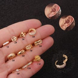 Stainless steel diamand stud earrings gold silver plate Colour ear clip Stud screw ball personality puncture multi-function adorn article bone screws