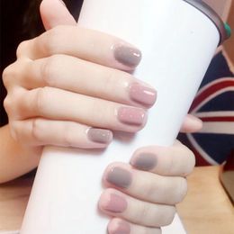 pink nails designs UK - False Nails 24Pcs Fake Nail Tips SetWith Pink Grey Designs Matte Press On Full Cover Art